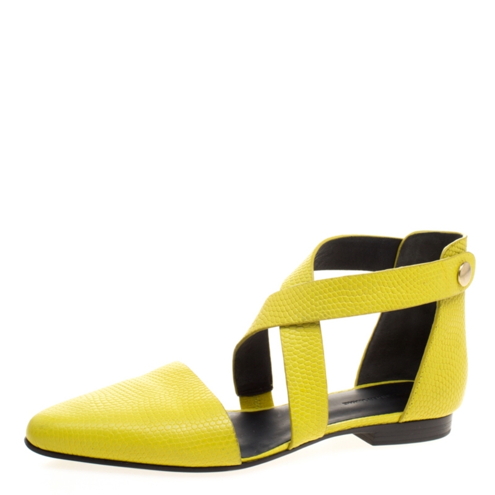Alexander Wang Fluorescent Yellow Lizard Embossed Leather Flat Sandals Sz.39.5/9
